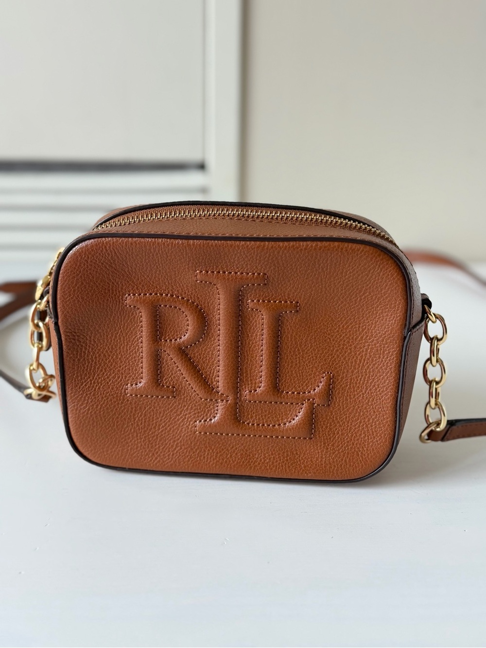 EXCELLENT | Lauren Ralph Lauren Hayes Leather Crossbody Bag - Tan/Brown